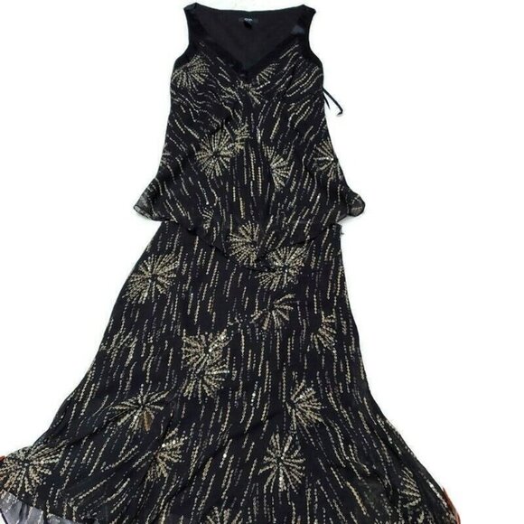 Alfani Petite Women 10P Silk Black Gold Sequin Blouse & Flared Skirt Set 2-Piece - Picture 1 of 12